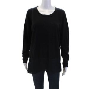 Allude Womens Long Sleeve Scoop Neck Sheer Trim Cashmere Sweater Black Size XL